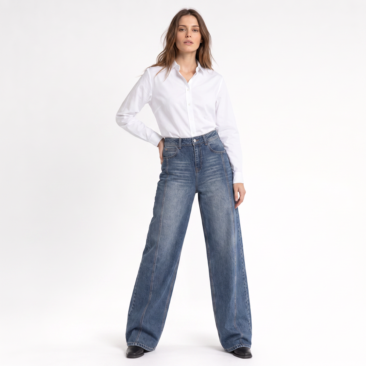 Jean large délavé taille mi-haute