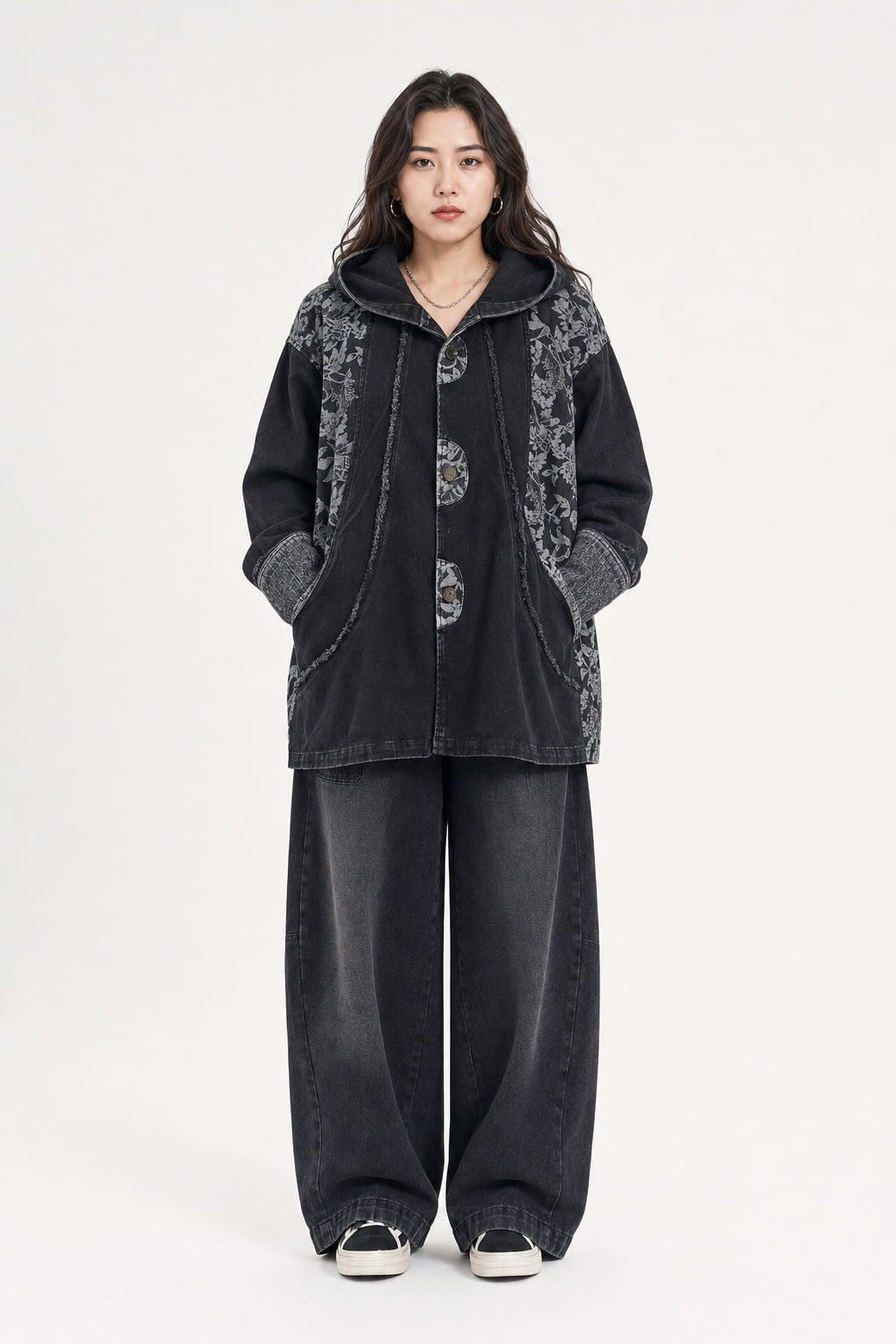 Veste en jean oversize à capuche imprimée