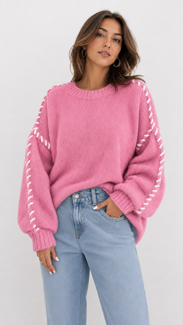 Pull oversize en maille à surpiqûres contrastées