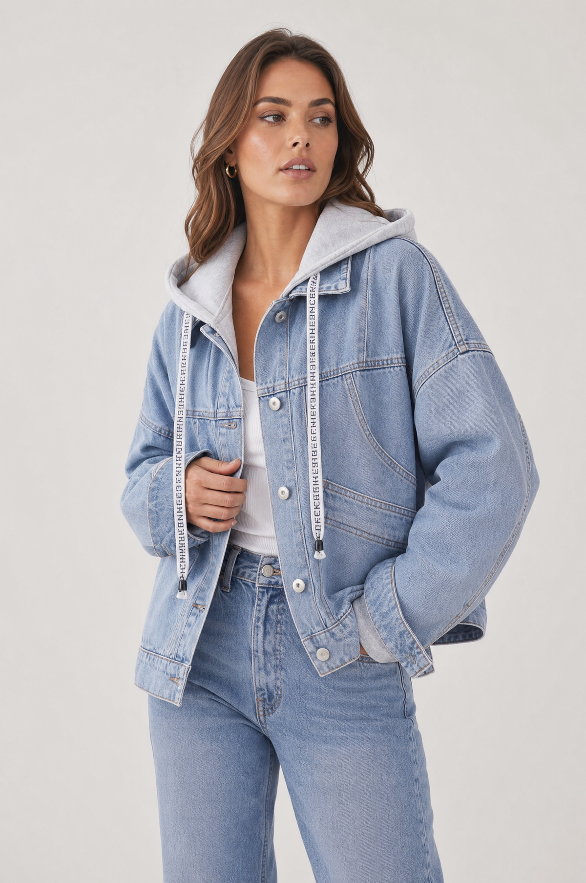 Denim jacket with a removable hood