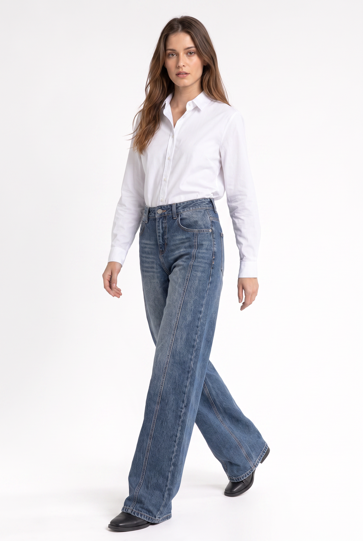 Jean large délavé taille mi-haute