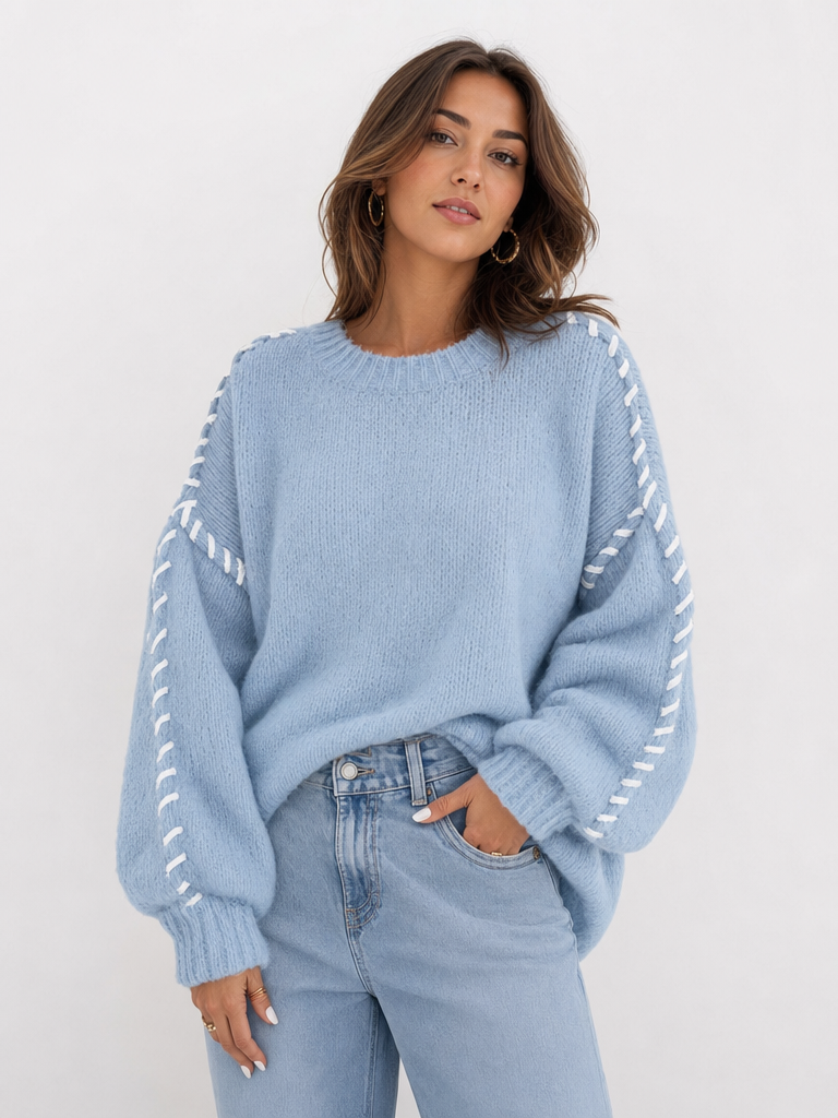 Pull oversize en maille à surpiqûres contrastées