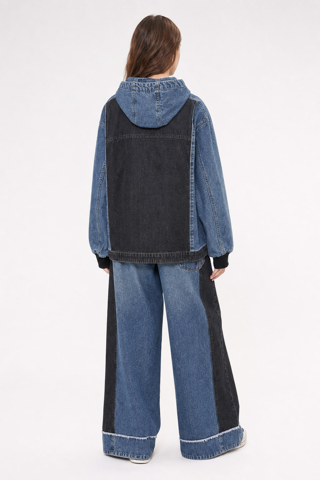 Ensemble denim bicolore veste et pantalon large