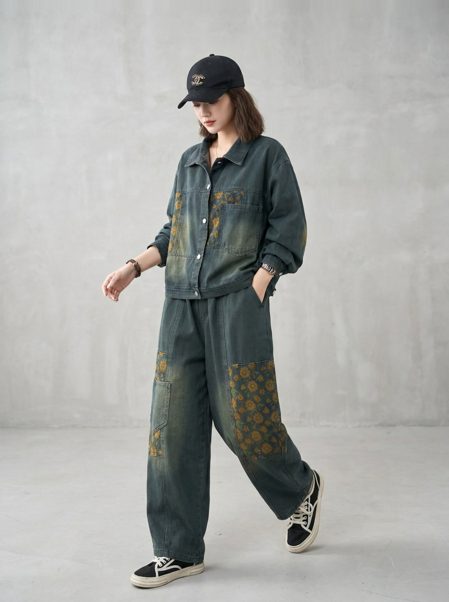 Ensemble denim veste et pantalon large