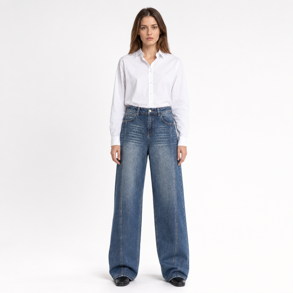 Jean large délavé taille mi-haute