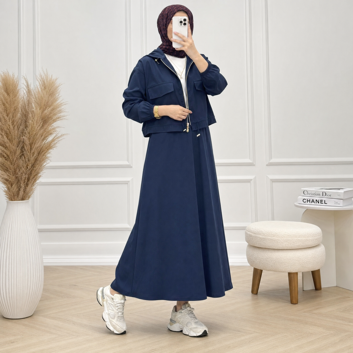 Ensemble veste zippée capuche et jupe longue