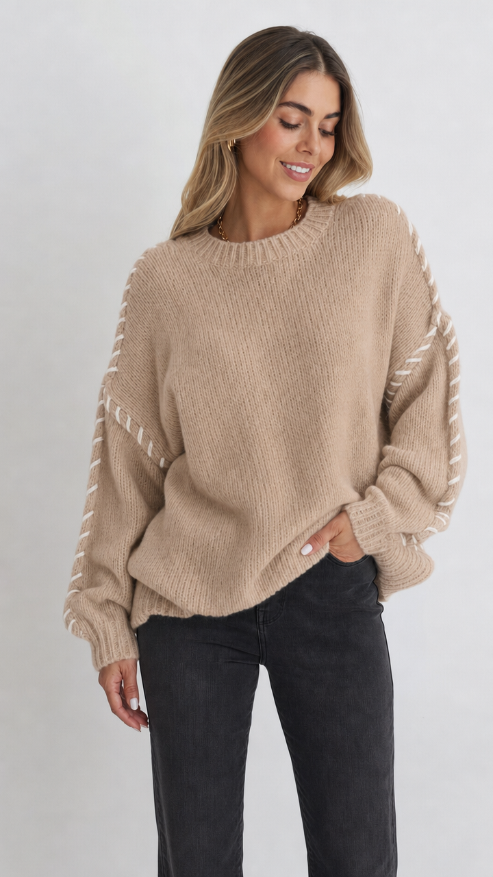 Pull oversize en maille à surpiqûres contrastées