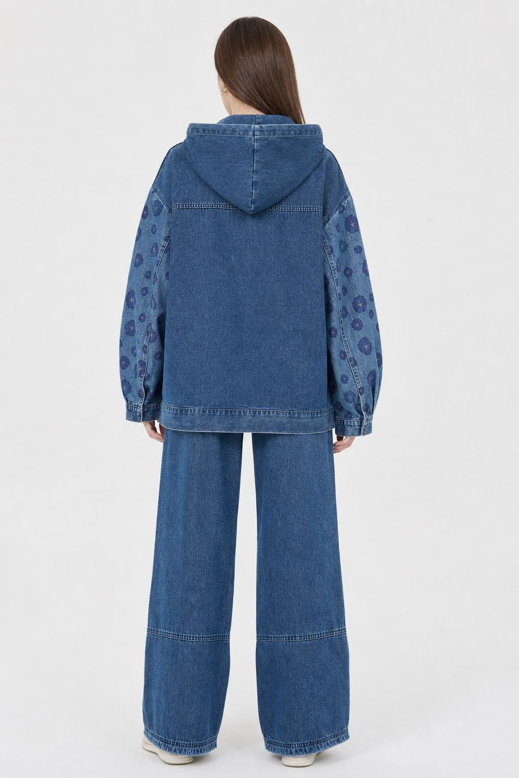 Ensemble denim imprimé veste capuche et pantalon large