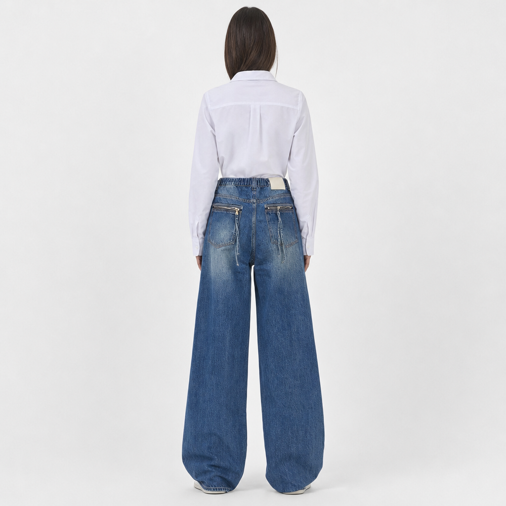 Jean large délavé taille mi-haute