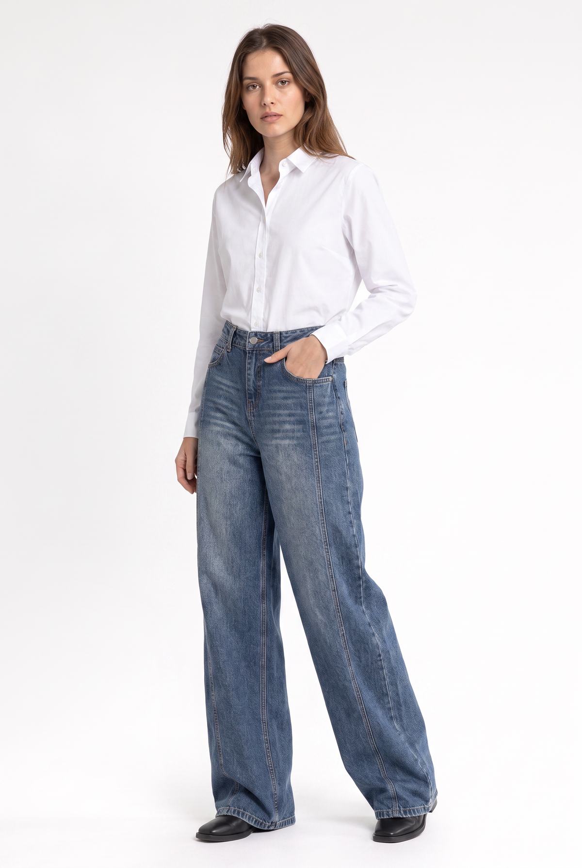 Jean large délavé taille mi-haute