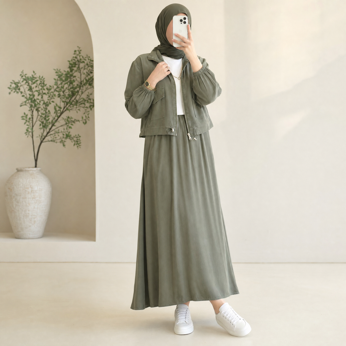 Ensemble veste zippée capuche et jupe longue