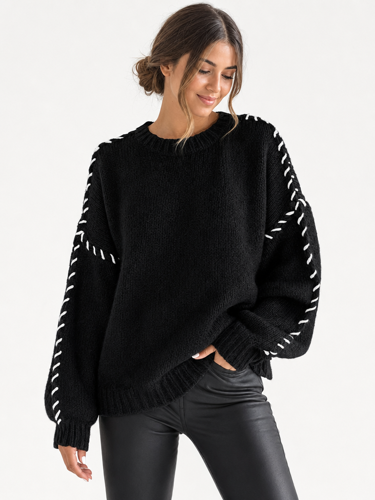 Pull oversize en maille à surpiqûres contrastées